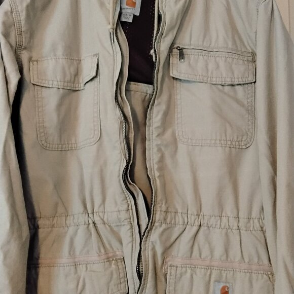 CARHARTT LIGHT TAN/ KHAKI HOODED UTILITY JACKET WOMEN'S SZ MED. - Picture 1 of 16